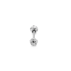 Barbell kraakbeenpiercing met dubbele kristallen bollen van roestvrij staal