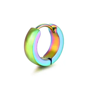 Polished titanium steel rainbow hoop earring with smooth curved surface and metallic finish