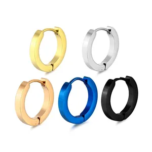 Minimalist round titanium steel hoop earrings in five colors with matte finish
