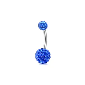 Klassischer Bauchnabelpiercing-Stab mit funkelnden blauen Kristall-Shamballa-Kugeln