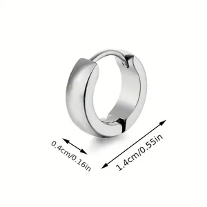 Polished stainless steel hoop earrings with 1.4cm diameter and 0.4cm width dimensions