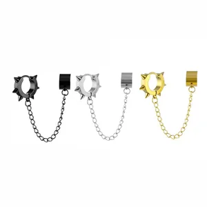 Orecchini a Cerchio Huggie con Punta in Acciaio Inossidabile Punk con Set di Polsini per Orecchie a Catena Gioielli in Acciaio Chirurgico Gothic Hip Hop per Unisex