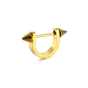 Golden titanium stainless steel horseshoe ring with spike ends punk piercing style