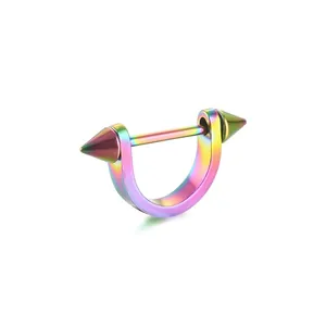 Rainbow titanium steel punk nipple ring jewelry with sharp cones and U-shaped base