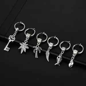 Boucles d'oreilles Clips en Acier Inoxydable avec Pendentifs Nautiques Anneau Sans Perçage Bijoux Punk Unisexe