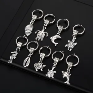 Pendientes de Aro Vintage de Acero Inoxidable Con Colgante de Animal Marino Tortuga Delfín Pez Joyería Punk