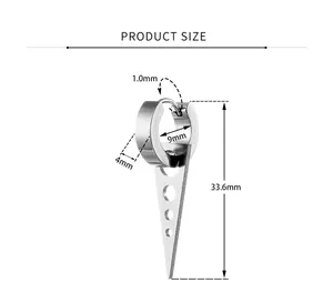 Detailed size chart of stainless steel earring with hanging triangular pendant