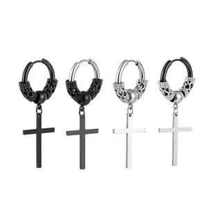 Orecchini a Cerchio Vintage con Croce in Acciaio Inossidabile Punk Hip Hop Unisex Gioielli in Acciaio Chirurgico 316L