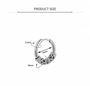 Detailed size chart of vintage dragon pattern steel hoop earring with measurements