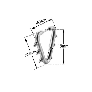 Silver punk stainless steel triangle spike earrings with dimensions 16.3mm by 19mm