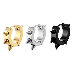Punk Edelstahl Stachel Nieten Creolen Für Herren Damen Gold Schwarz Silber Huggie Ohrringe Rock Gothic Schmuck