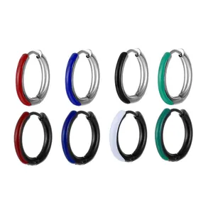 Dettagli di orecchini a cerchio in acciaio inossidabile smaltato in colori assortiti