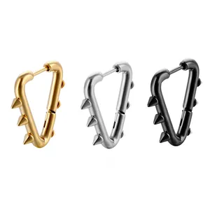 Detailed trio of punk style spike earrings in polished gold, silver and black finishes