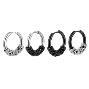 Vintage Dragon Pattern Stainless Steel Hoop Earrings For Men Women Hip Hop Punk Gothic 316L Surgical Steel Jewelry Gift