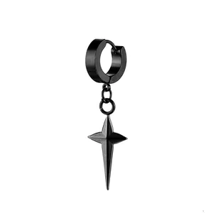 Boucle d'oreille anneau en acier inoxydable noir avec pendentif étoile du nord
