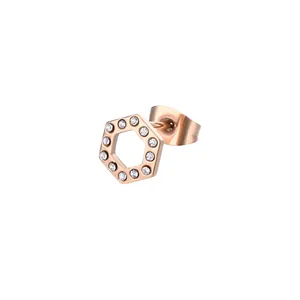 Puce d'oreille hexagonale or rose sertie de cristaux avec fermoir papillon