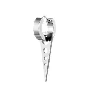 Polished stainless steel hoop earring with hollowed geometric triangle pendant charm
