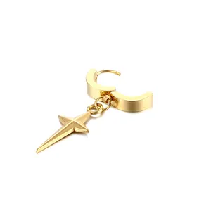 Boucles d'oreilles créoles en acier inoxydable doré avec pendentif étoile polie