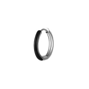 Orecchini a cerchio minimalisti in acciaio inossidabile argento e smalto nero stile unisex