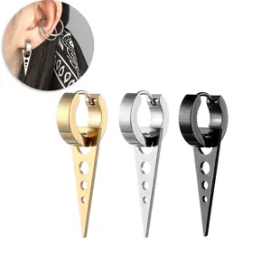 Punk Stainless Steel Hollow Triangle Drop Earrings For Men Women Geometric Dangle Hoop Ear Buckle Unisex Hip Hop Jewelry