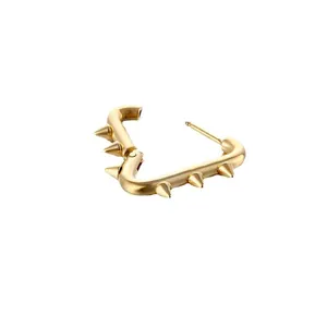 Punk style gold stainless steel heart hoop earring with sharp cone rivet studs