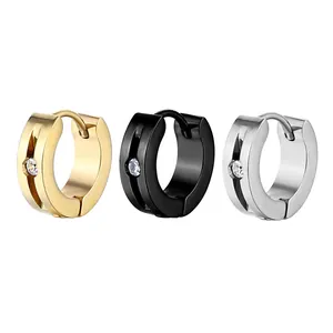 Boucles d'Oreilles Huggie en Acier Inoxydable avec Zirconia pour Hommes Femmes Géométrique Minimaliste Bijoux d'Oreille Cadeau