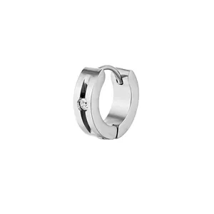 Boucle d'oreille anneau minimaliste en acier inoxydable argenté avec diamant pour unisexe