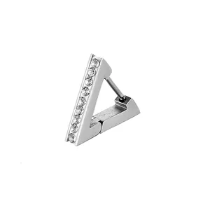 Triangle stainless steel hoop earrings with crystal pavé stones for men and women