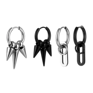Stainless Steel Hoop Earrings With Spike Tassel Pendant Punk Hip Hop Street Style Gothic Earring Jewelry For Men Women