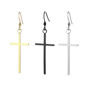 Punk Cross Dangle Earrings 316L Stainless Steel Hip Hop Long Drop Ear Jewelry For Men Women Gothic Style Jewelry Accessory