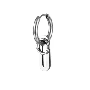 Minimalist stainless steel hoop earring with U-shaped pendant and polished finish