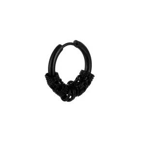 Boucles d'oreilles créoles noires en acier inoxydable avec gravure et pendentifs