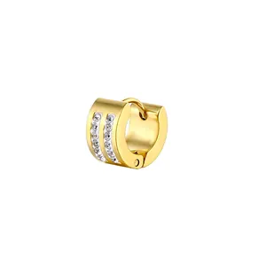 Fashionable gold-plated stainless steel huggie earrings with double-row zircon crystals