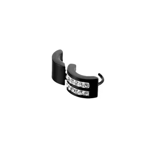 Black stainless steel hinge hoop earrings with double row sparkling clear zircon accents