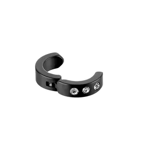 Μαύρο ματ σκουλαρίκι ear cuff από ατσάλι με στρας για αυτιά χωρίς τρύπα