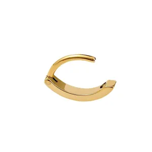 Golden titanium steel hinged C-shape segment ring piercing jewelry on white background