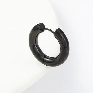 Minimalist chunky black stainless steel huggie earring with matte PVD coating