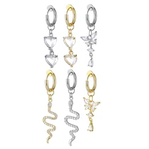 Edelstahl Hänge Ohrclips Für Damen Herren Ohne Piercing Gold Silber Vergoldet Zirkonia Schmetterling Herz Schlange Ohrschmuck Ohne Ohrloch