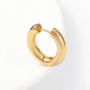 Chunky gold stainless steel hoop earrings with high polish finish and hinged clasp