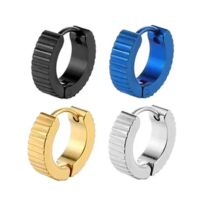 Punk Stainless Steel Gear Huggie Hoop Earrings Hip Hop Industrial Texture Ear Buckle Men Women Fashion Jewelry Earring