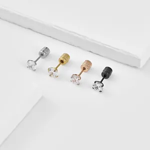 Vue détaillée de boucles d'oreilles zircon en quatre couleurs avec fermoir à vis