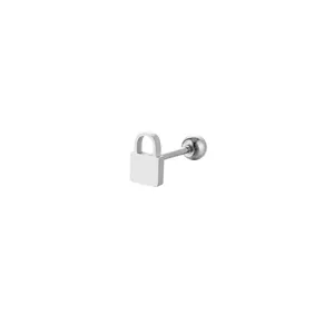 Polished titanium steel padlock stud earring with ball back on white background