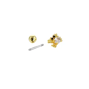 Exquisite crab-shaped gold ear stud with large round zircon and screw back closure