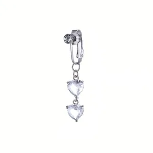 Piercing ombelico a clip argento con tre pendenti scintillanti a forma di cuore