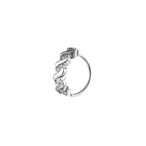 Detailed view of silver copper nose ring featuring micro-pave cubic zirconia stones