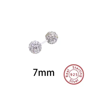 7mm S925 Sterlingsilber Shambhala Kristall Kugel Ohrstecker für Knorpel und Ohrläppchen