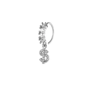 Silver dollar sign pendant nose ring with sparkling cubic zirconia in hip hop style