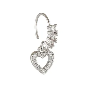 Detailed close-up of a silver heart pendant with shimmering crystals and zircon stones