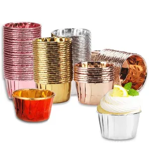 Caissettes à Cupcakes en Aluminium Double Face Résistant à l'Huile et à la Chaleur Moules de Cuisson pour Muffins Gâteaux