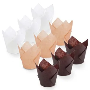 Tulpen-Muffinförmchen aus fettbeständigem Backpapier in Weiß, Kraft und Dunkelbraun